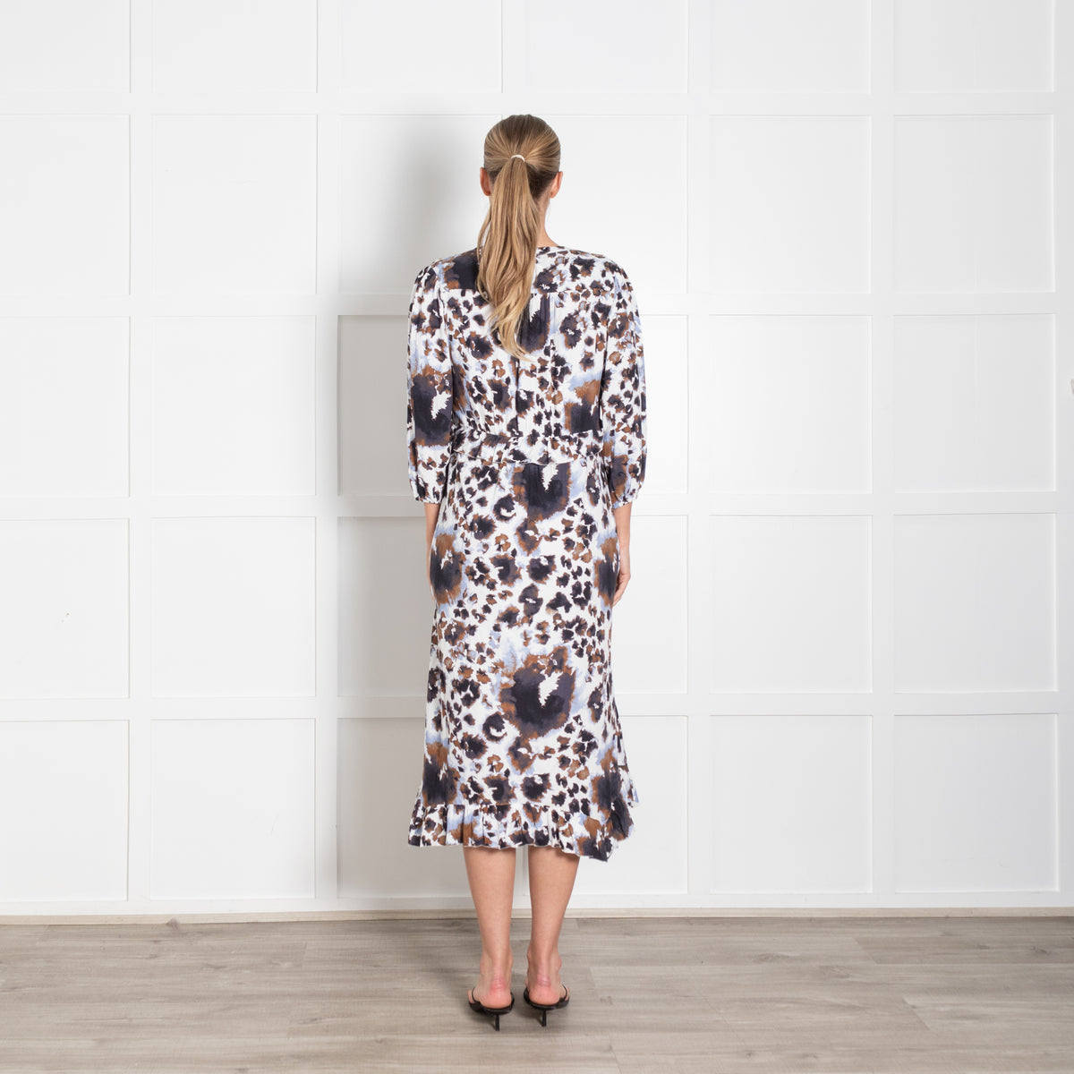 Dea Kudibal White Brown Lilac Frill Trim Dress