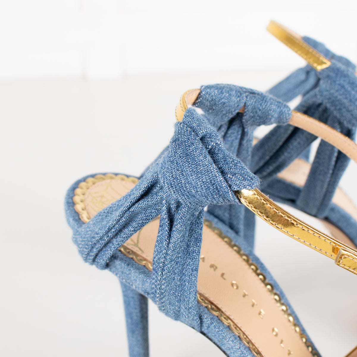 Charlotte Olympia Blue Denim Gold Heeled Sandals