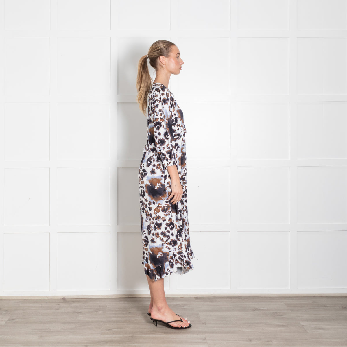 Dea Kudibal White Brown Lilac Frill Trim Dress