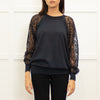 Chloe Navy Net Back Lace Sleeves Silk Blend Knitted Top