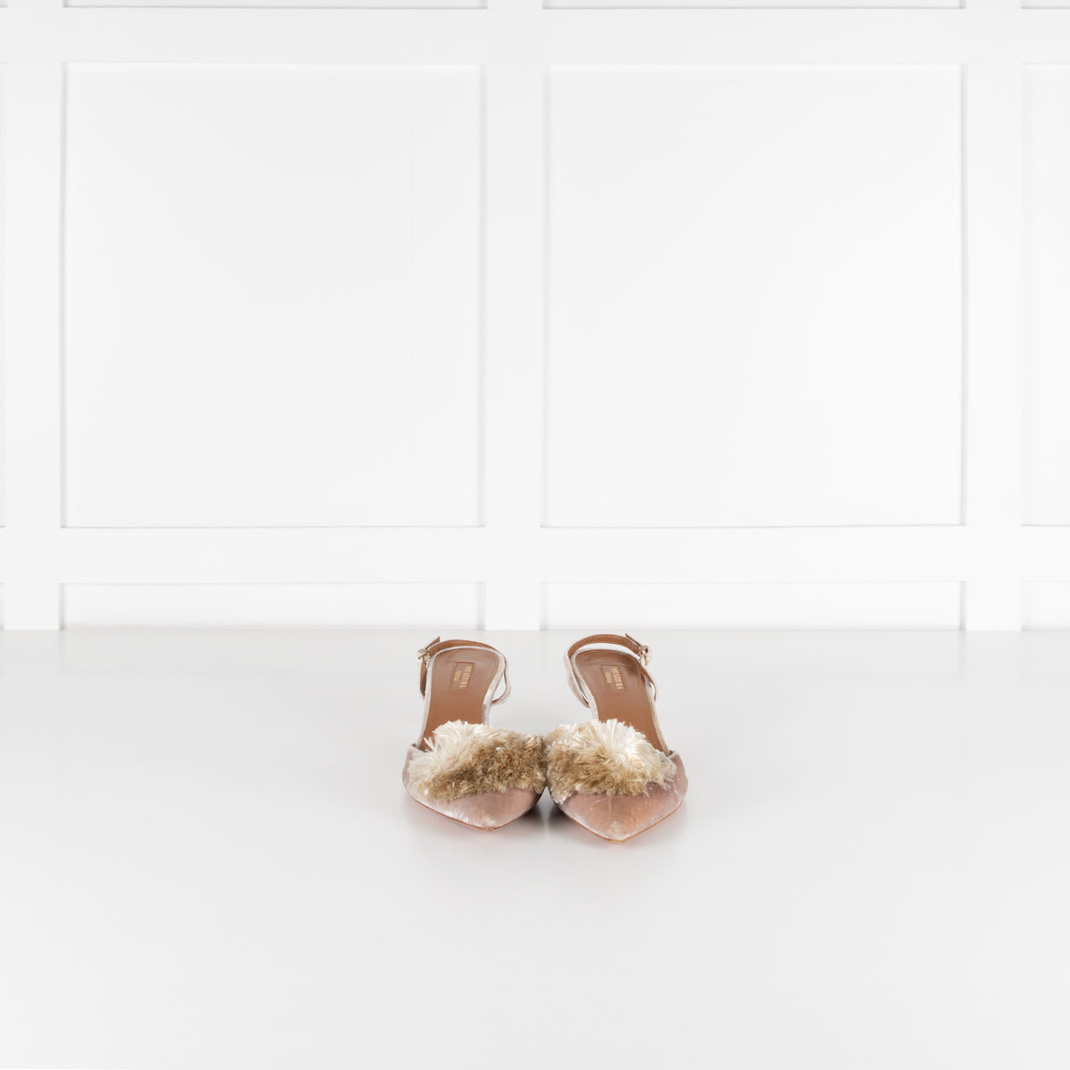 Aquazzura Beige Velvet Powder Puff Slingbacks