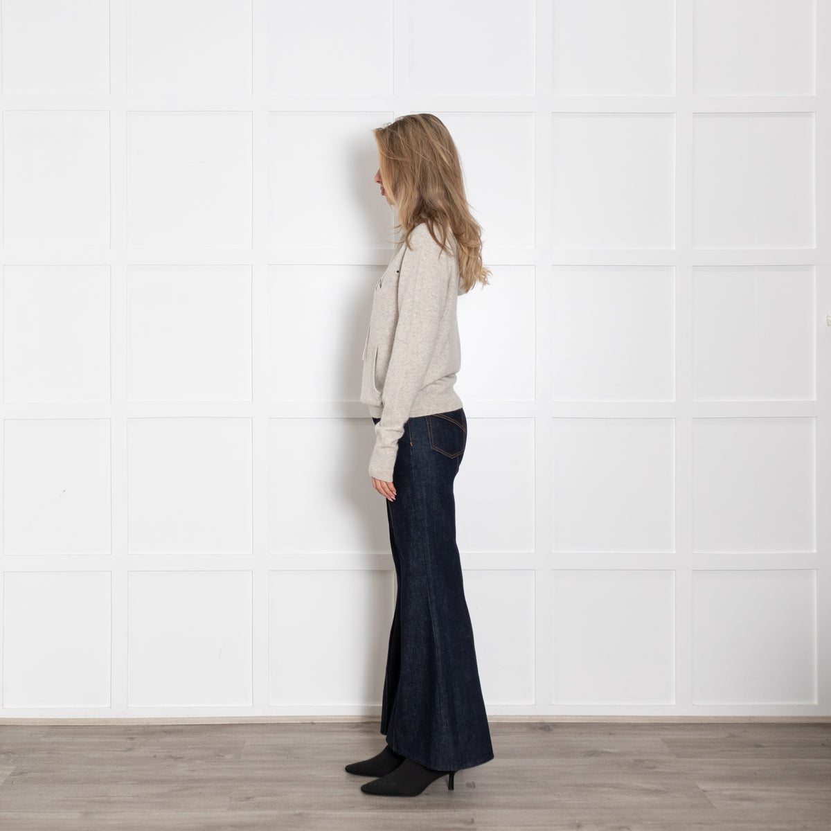 Zadig & Voltaire Pale Grey Cashmere Slogan Hooded Sweater