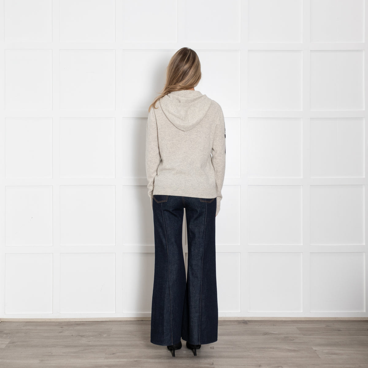 Zadig & Voltaire Pale Grey Cashmere Slogan Hooded Sweater