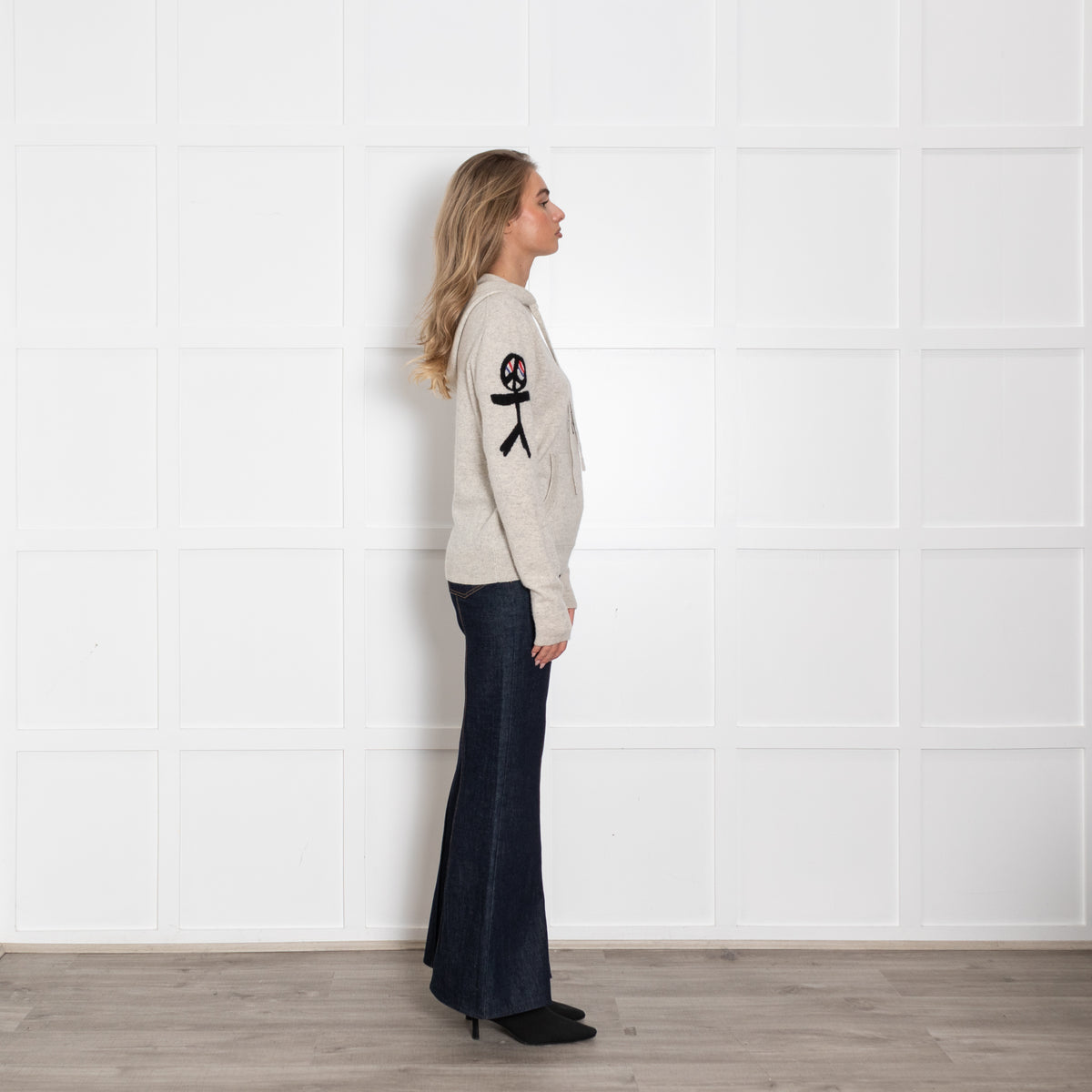 Zadig & Voltaire Pale Grey Cashmere Slogan Hooded Sweater