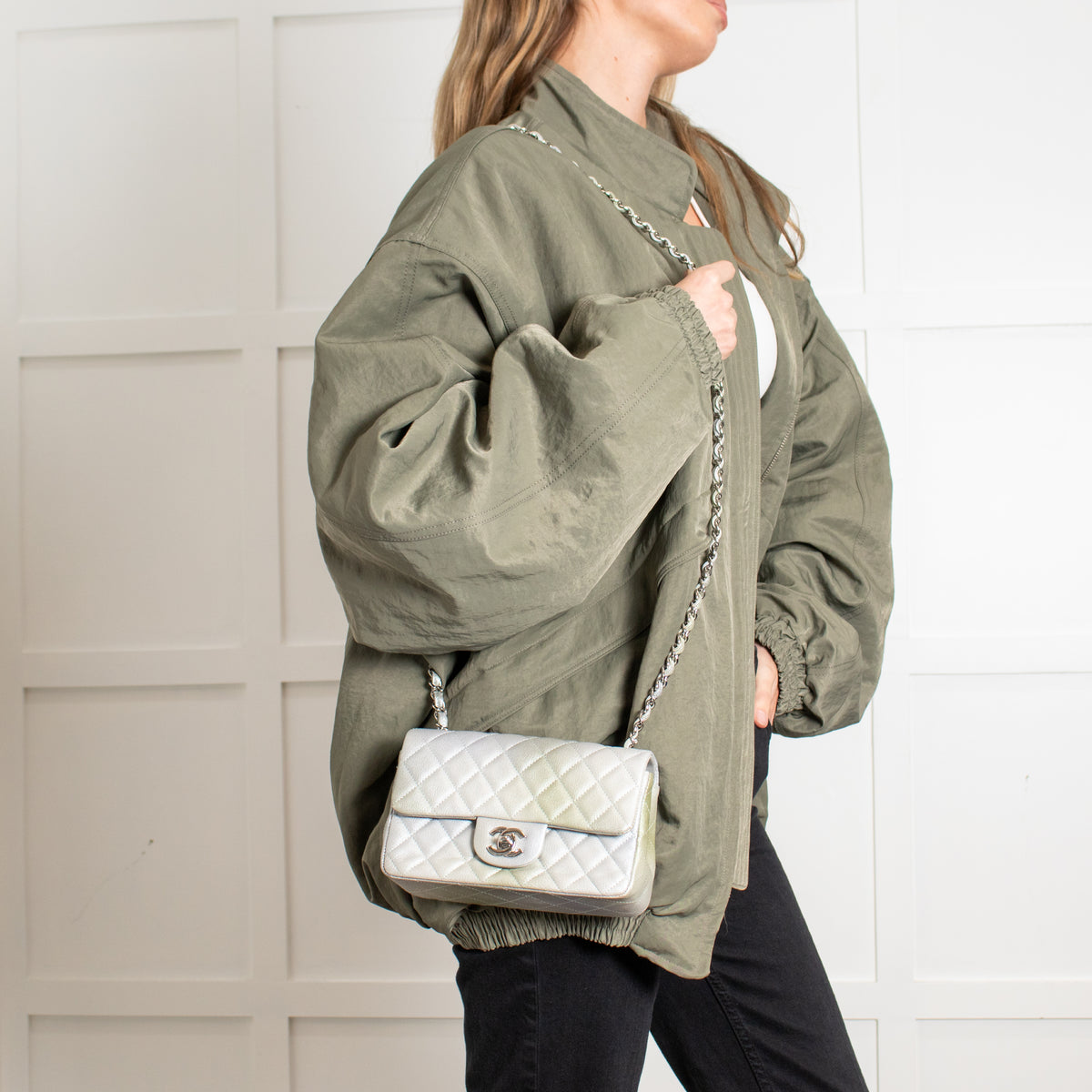 Chanel Green and Silver Limited Edition Mini Flap