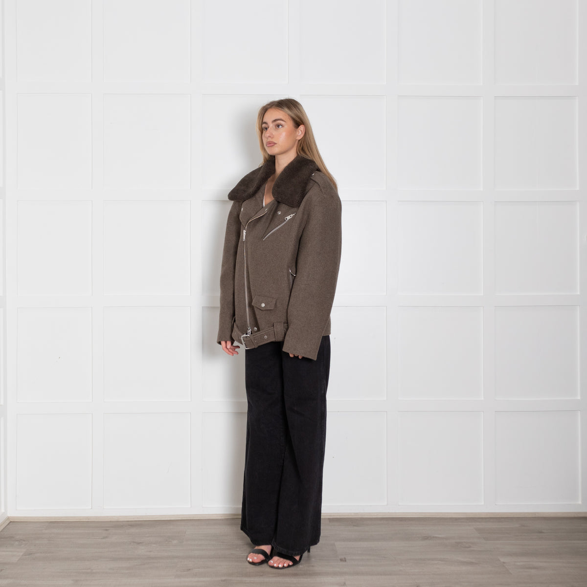 All Saints Mard Brown Wool Blend Biker Jacket