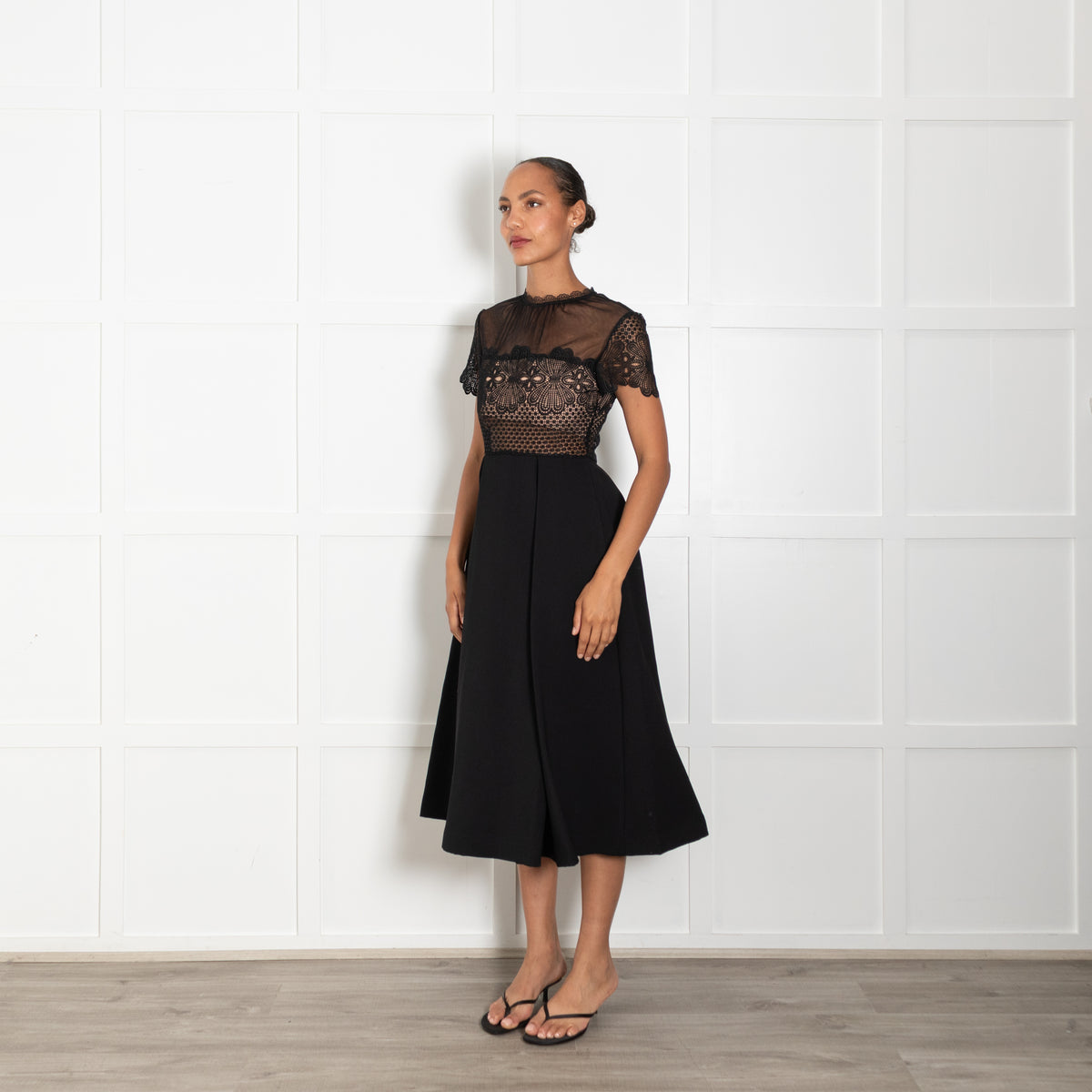 Self-Portrait Black Lace & Net Top Dress With Pockets