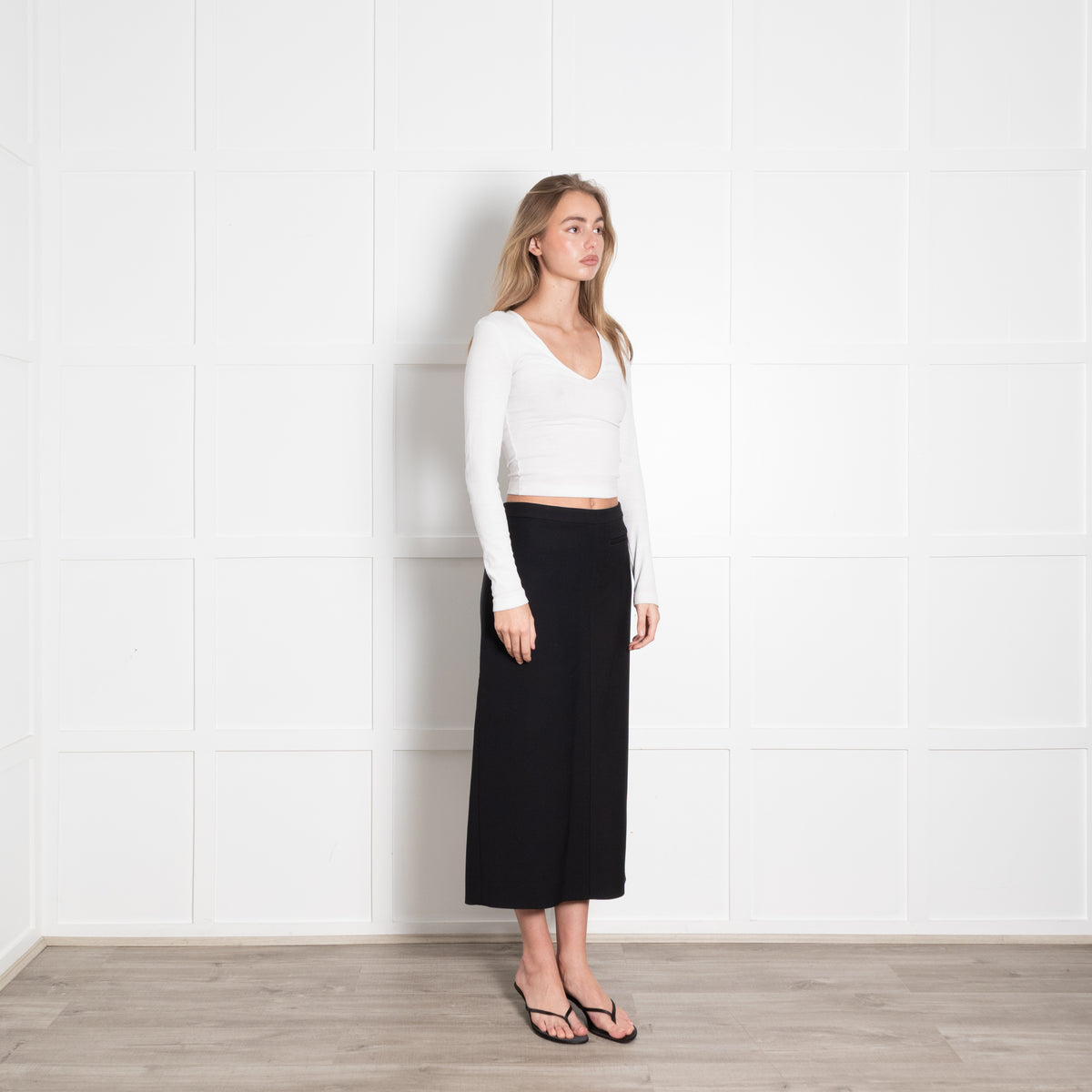 The Row Black Straight Mid Length Skirt