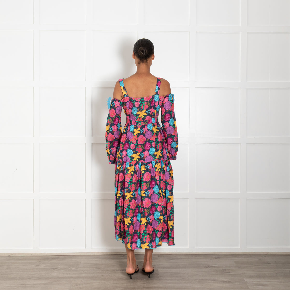 Gul Hurgel Multicolour Floral Cotton Cold Shoulder Dress