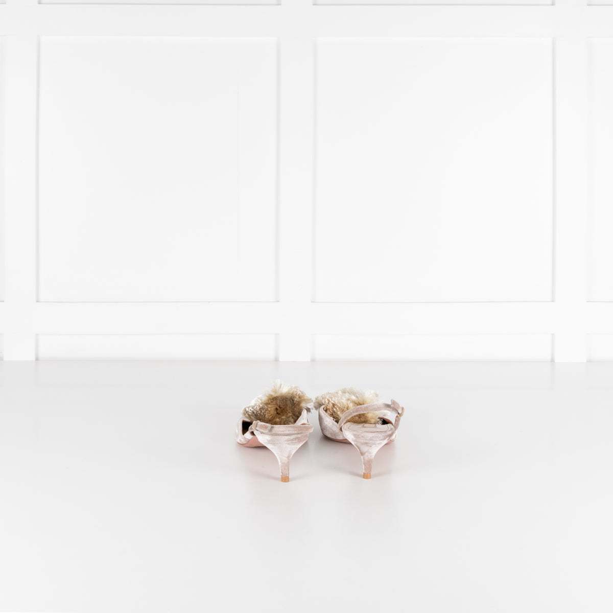 Aquazzura Beige Velvet Powder Puff Slingbacks