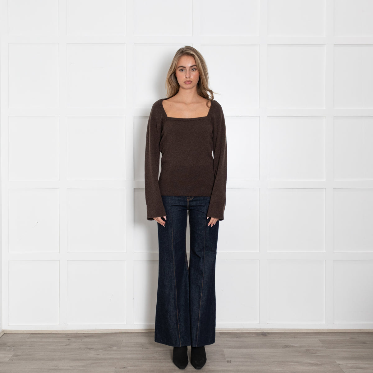 Wiggy Kit Brown Cashmere Square Neck Sweater