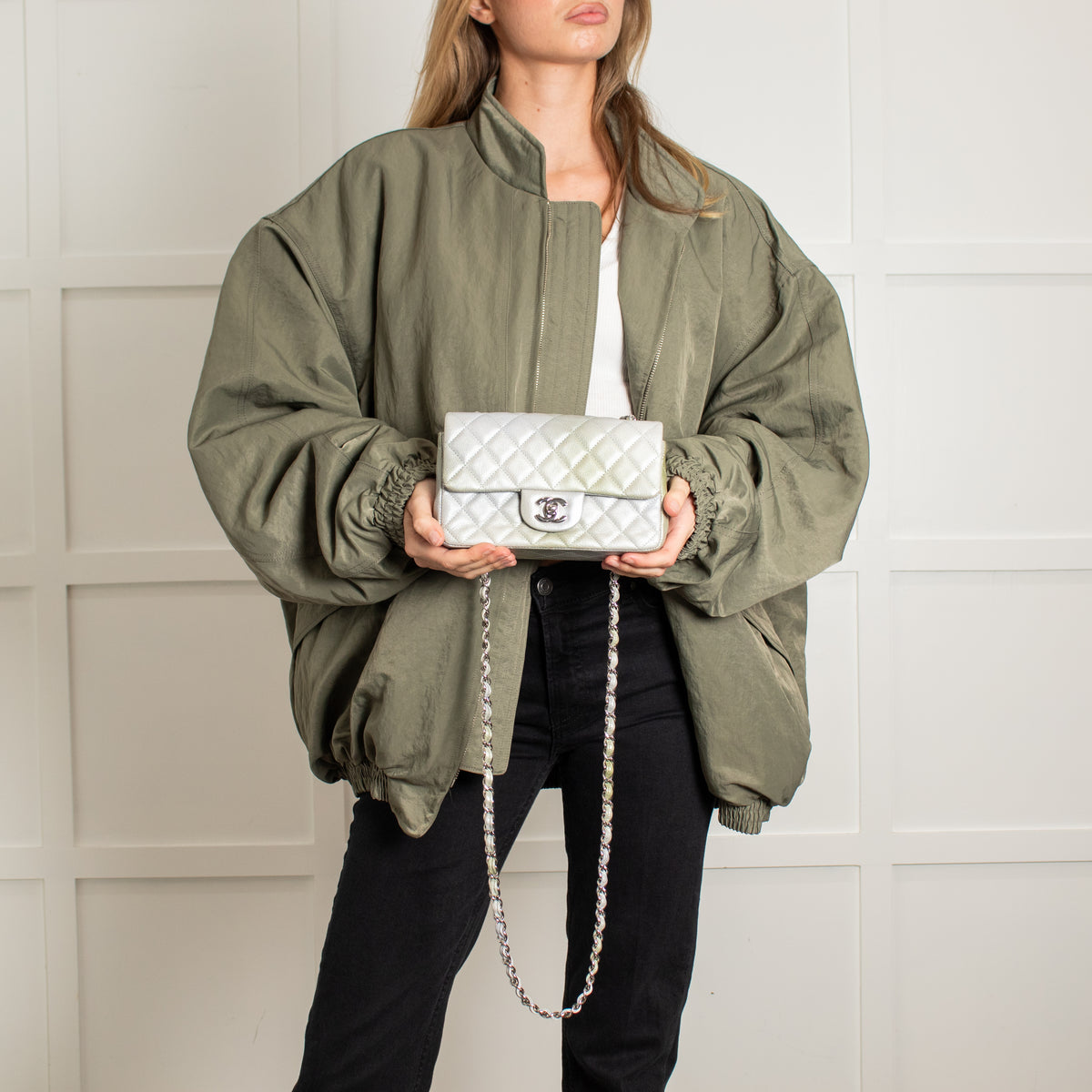 Chanel Green and Silver Limited Edition Mini Flap