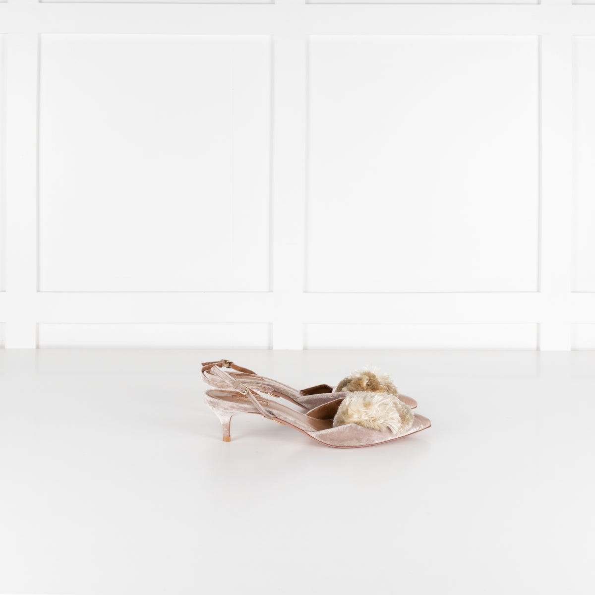 Aquazzura Beige Velvet Powder Puff Slingbacks