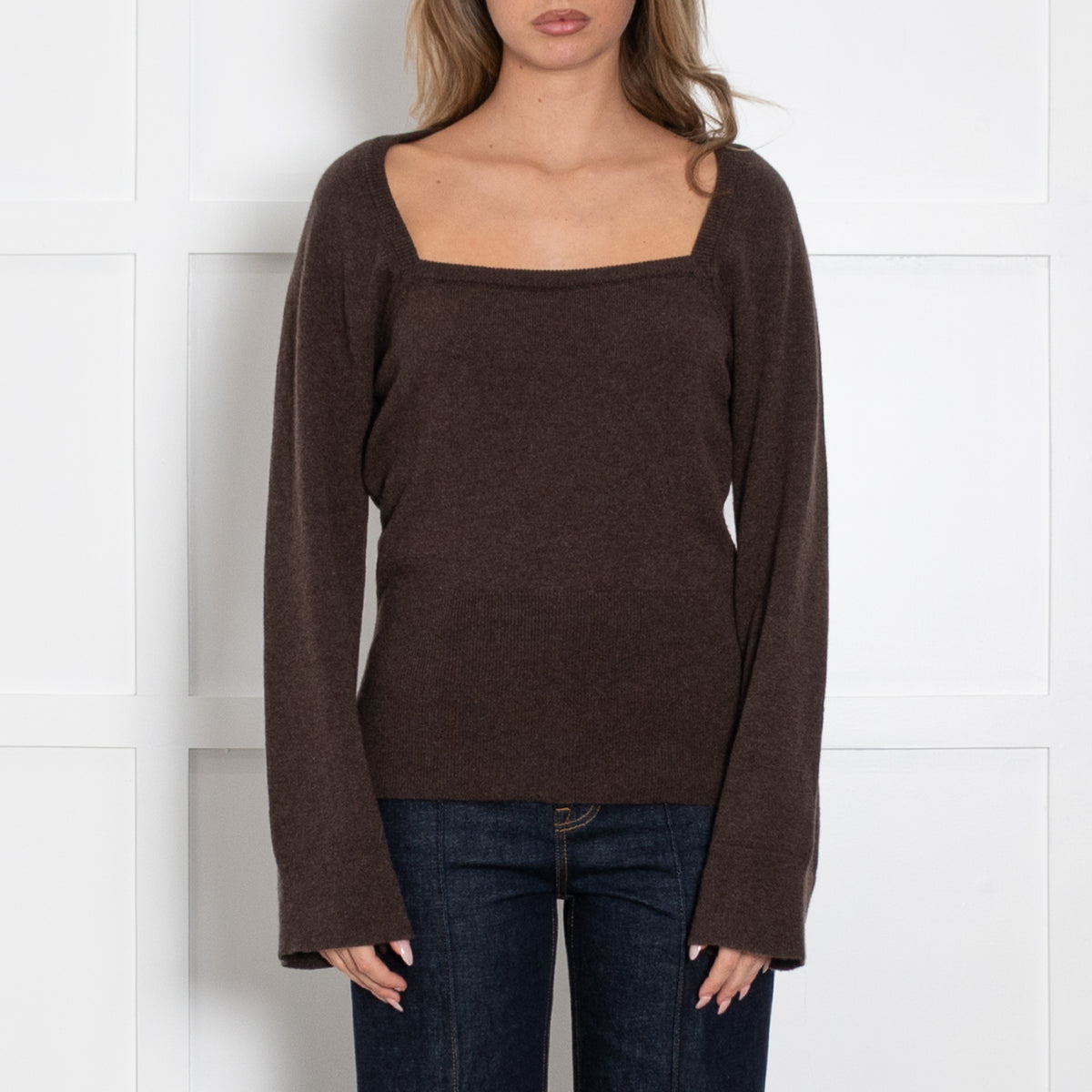 Wiggy Kit Brown Cashmere Square Neck Sweater