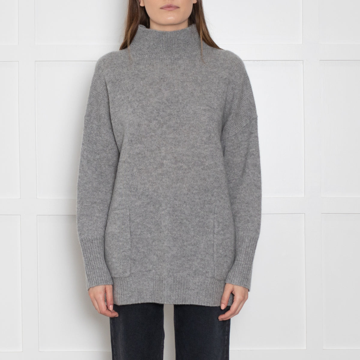 360 Grey Cashmere Jumper With Front Pockets