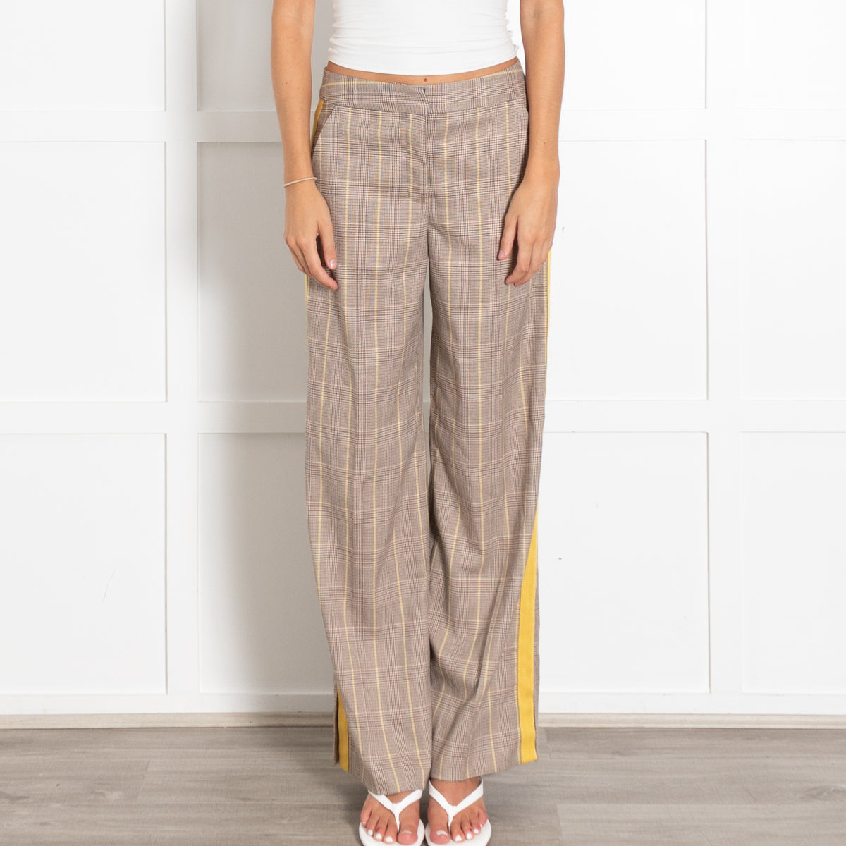 Me + Em Beige Yellow Check Trousers