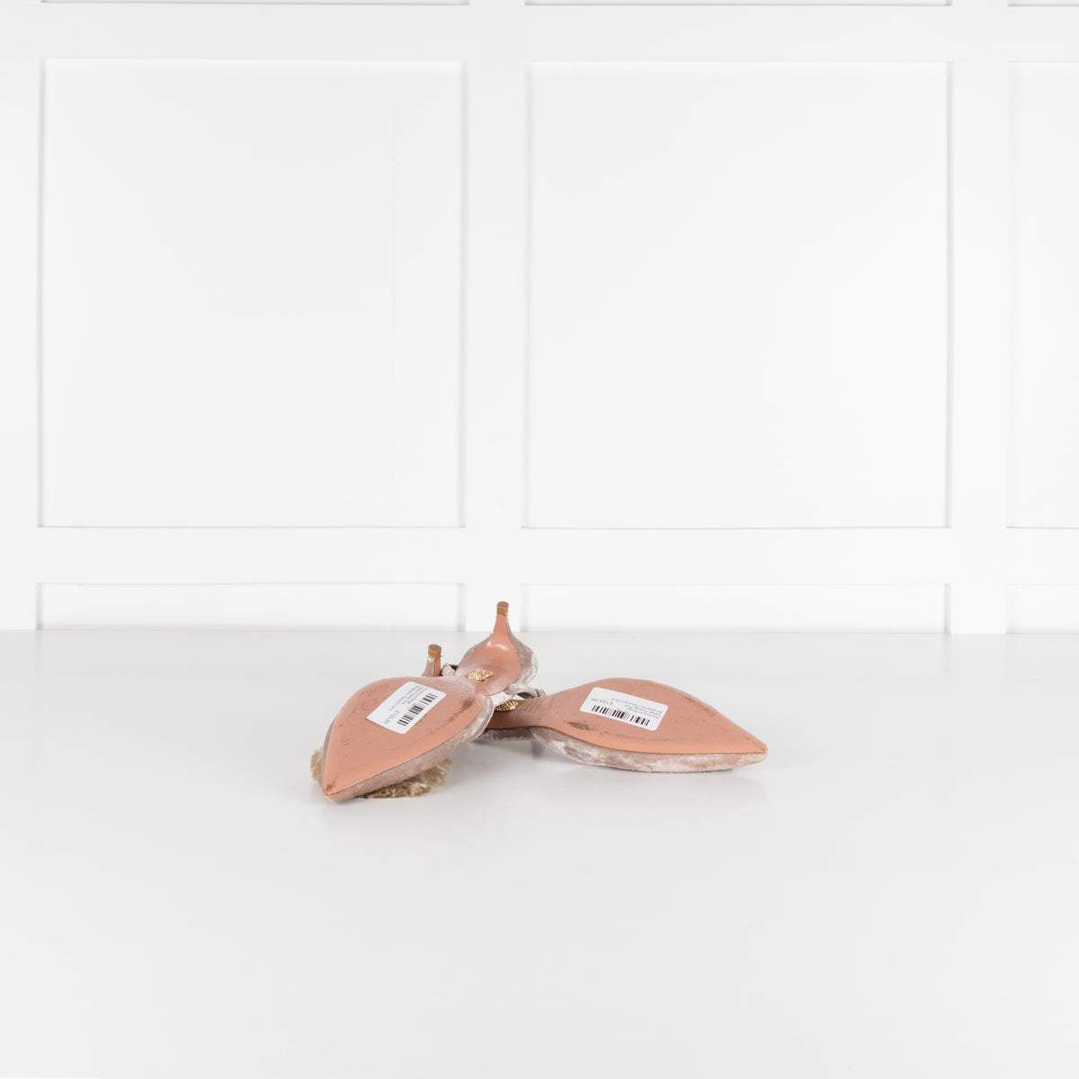 Aquazzura Beige Velvet Powder Puff Slingbacks