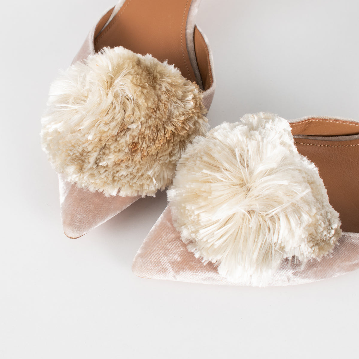 Aquazzura Beige Velvet Powder Puff Slingbacks
