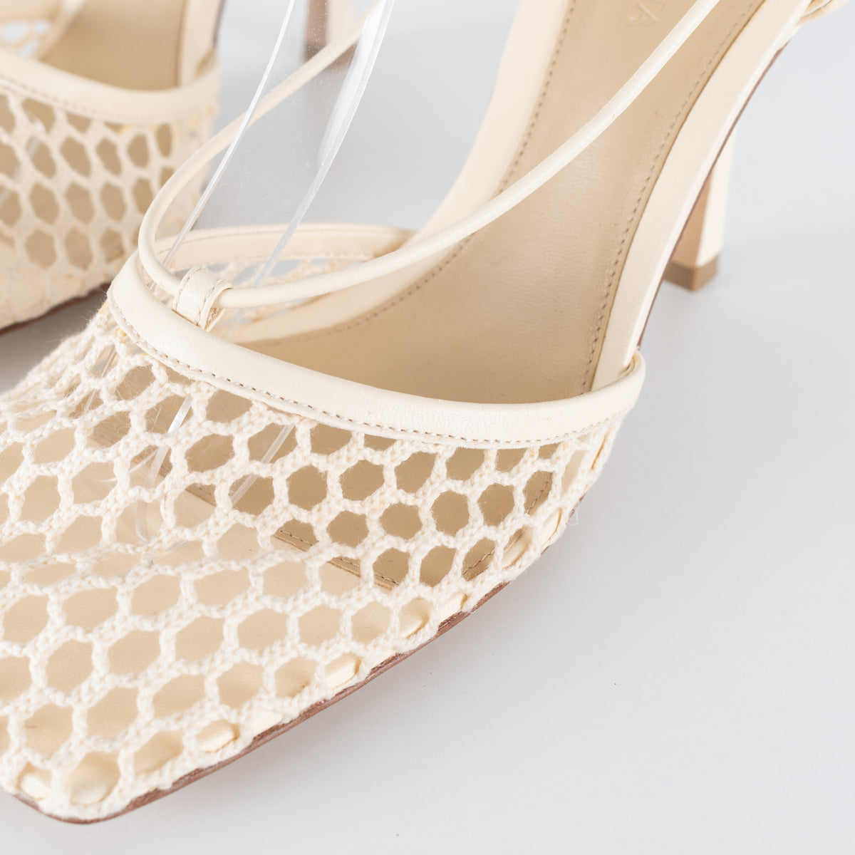 Bottega Veneta Cream Crochet Strappy Heels with Square Toe