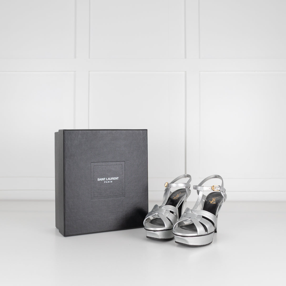 Saint Laurent Silver Leather Tribute Sandals