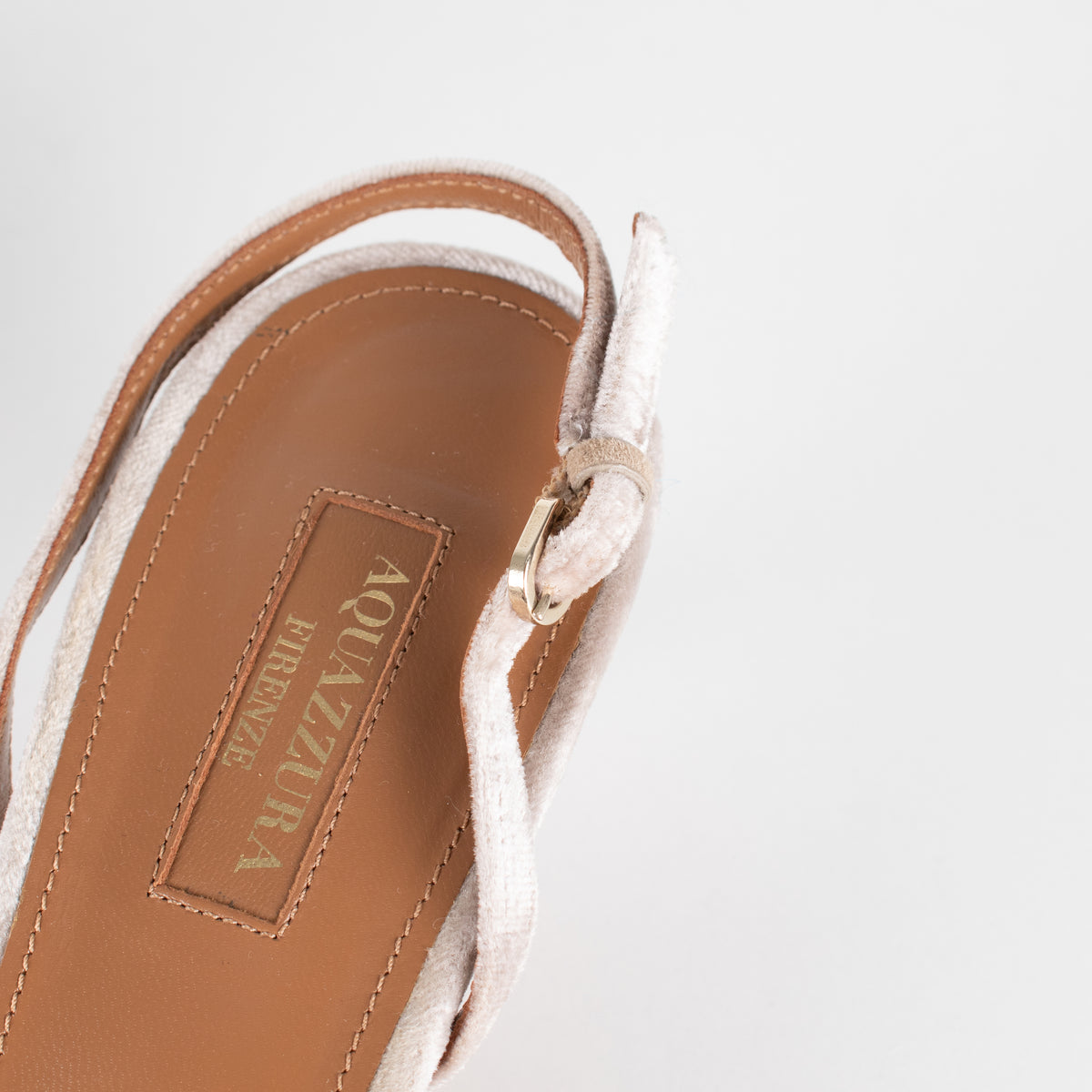 Aquazzura Beige Velvet Powder Puff Slingbacks