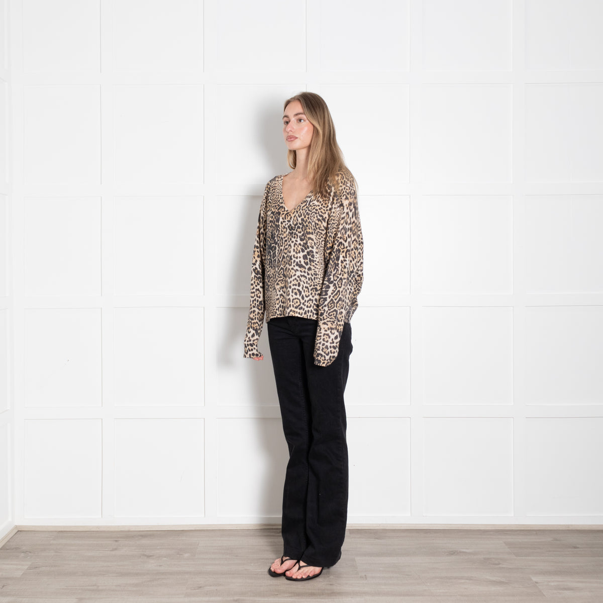 Zadig & Voltaire Preloved Cream Brown Animal Print V-Neck Cashmere Sweater