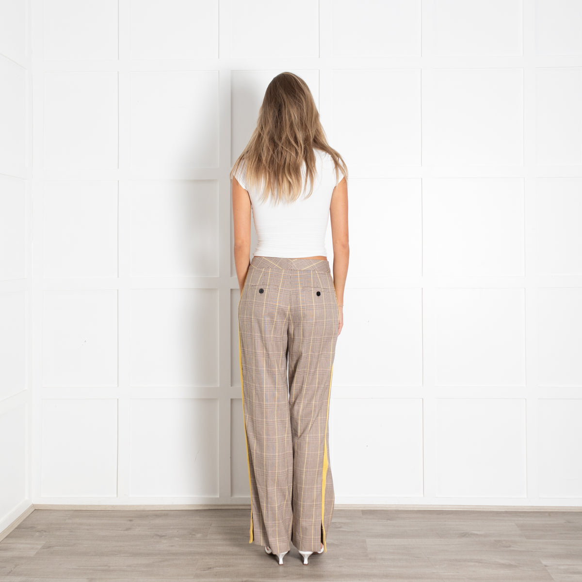 Me + Em Beige Yellow Check Trousers