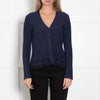 Theory Navy Ribbed Cardigan with Frill Trim