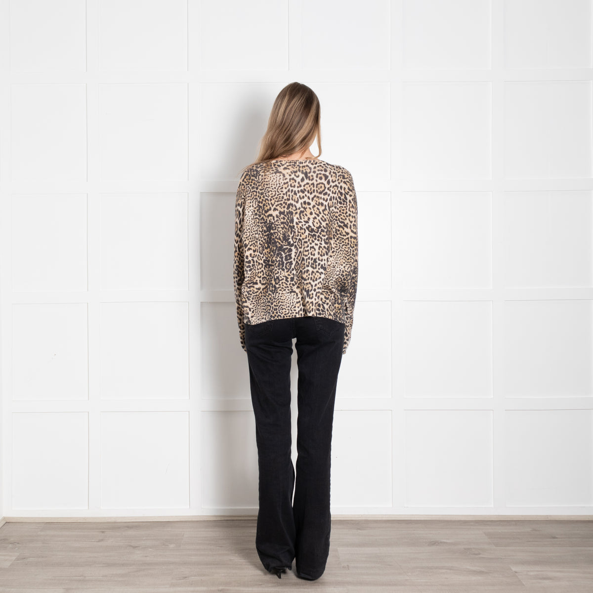 Zadig & Voltaire Preloved Cream Brown Animal Print V-Neck Cashmere Sweater