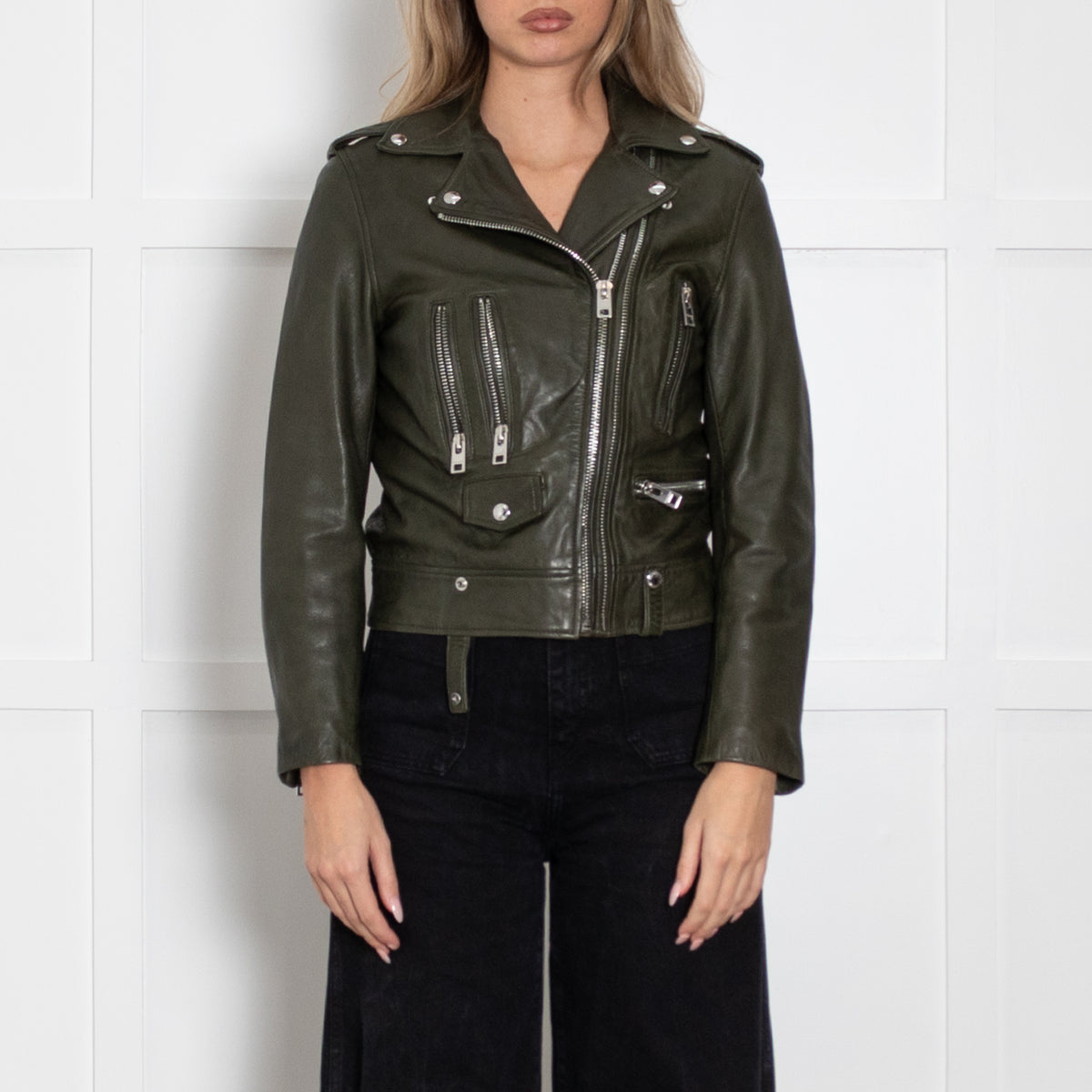 Zadig & Voltaire Khaki Leather Biker Jacket