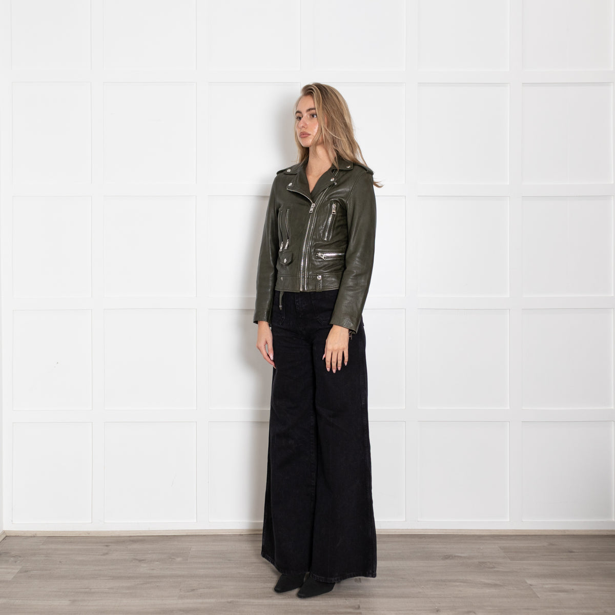 Zadig & Voltaire Khaki Leather Biker Jacket