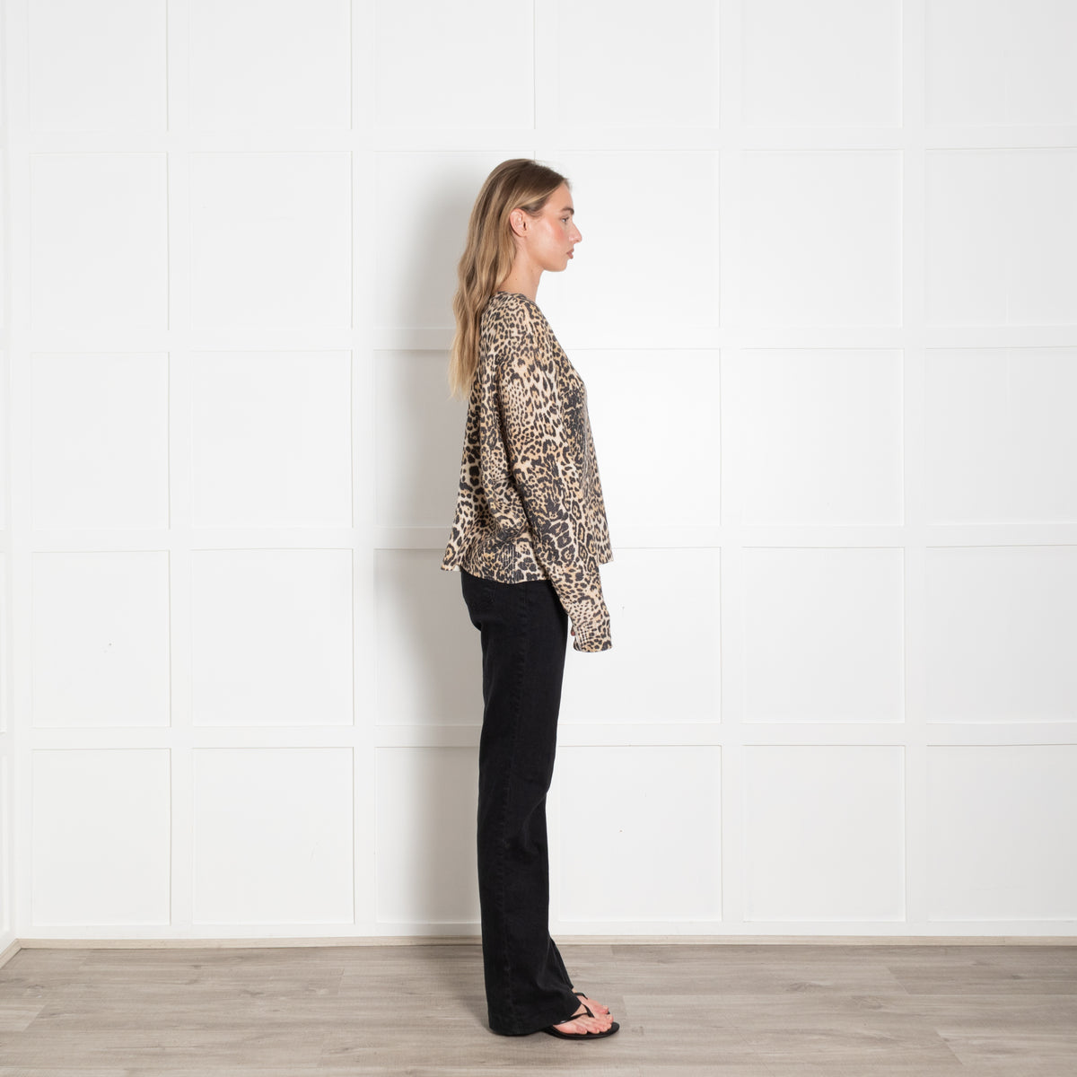 Zadig & Voltaire Preloved Cream Brown Animal Print V-Neck Cashmere Sweater