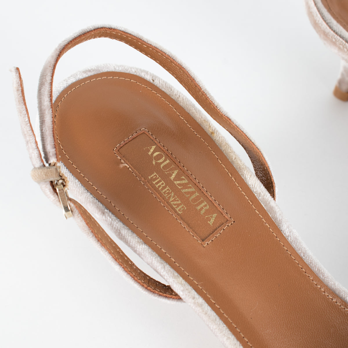 Aquazzura Beige Velvet Powder Puff Slingbacks