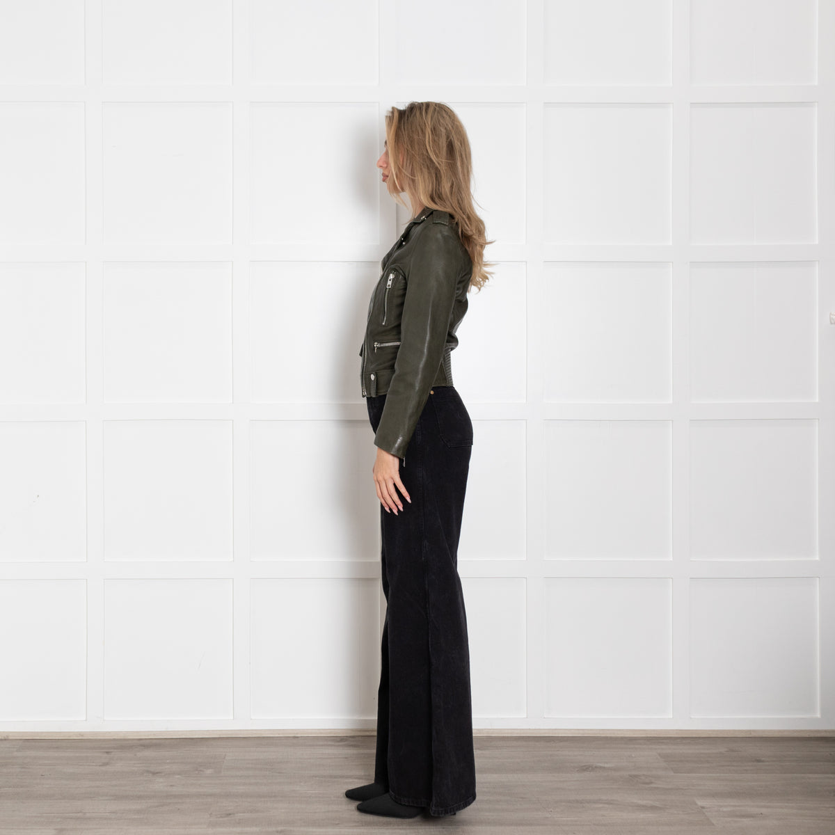 Zadig & Voltaire Khaki Leather Biker Jacket