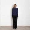 Theory Navy Ribbed Cardigan with Frill Trim