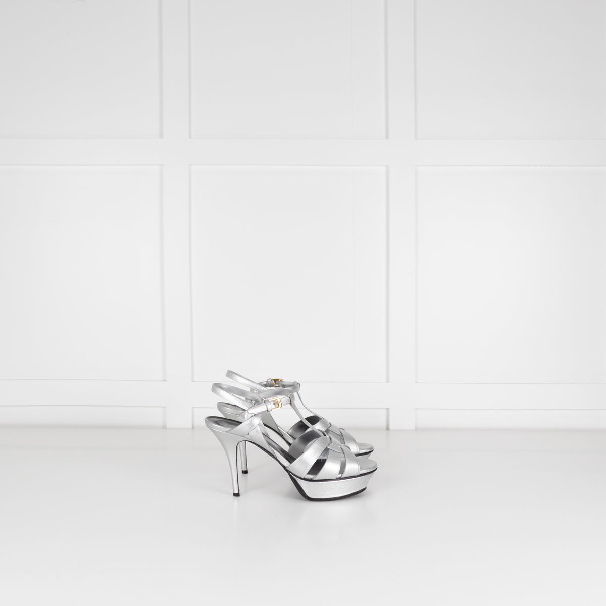 Saint Laurent Silver Leather Tribute Sandals