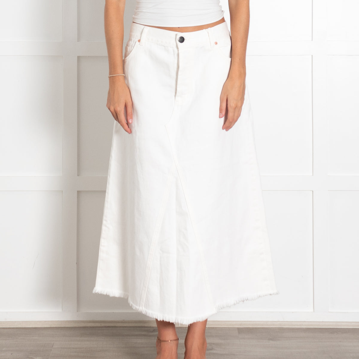 Raey Cream Denim A-Line Midi Skirt
