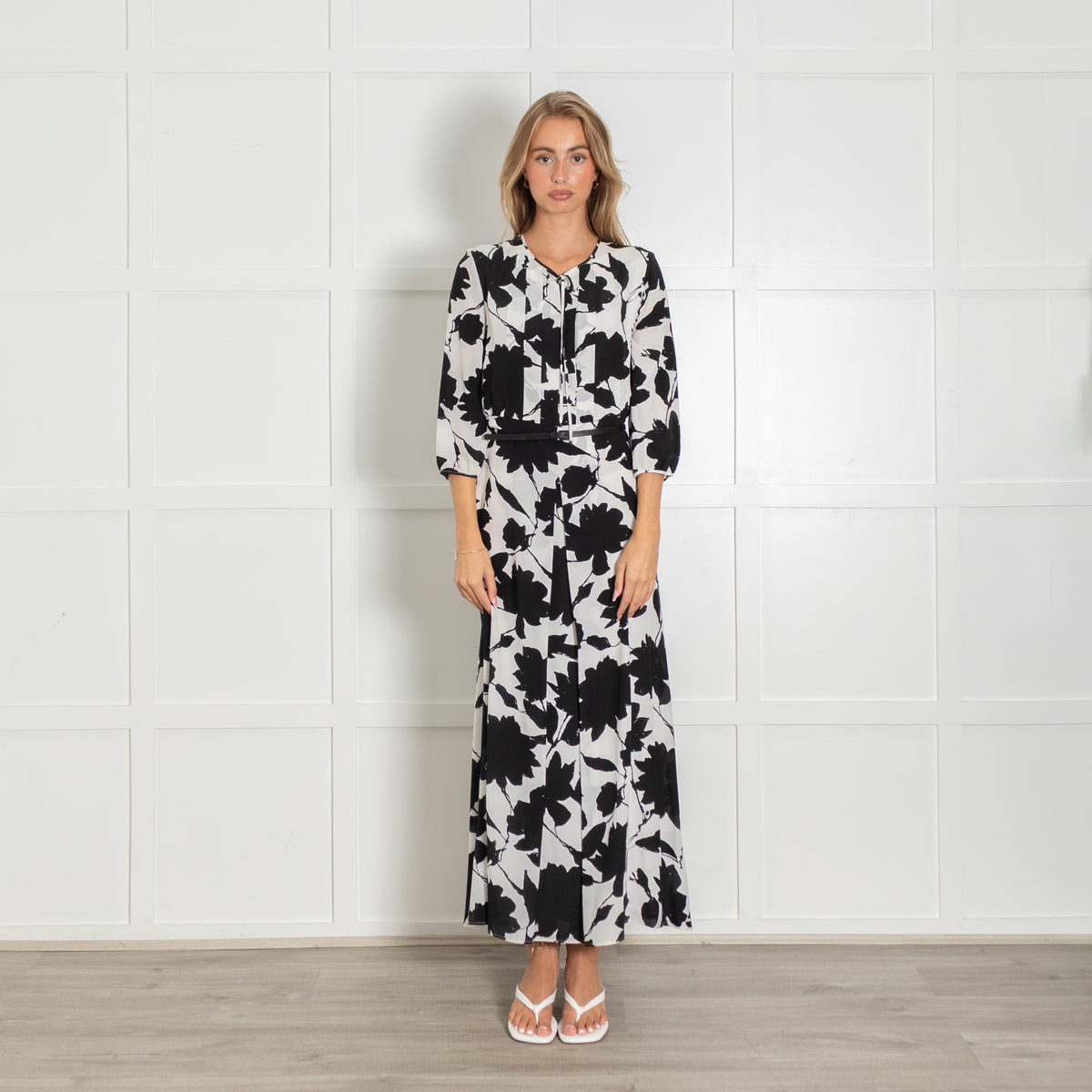 Max Mara Studio Black and White Belted Maxi Dress