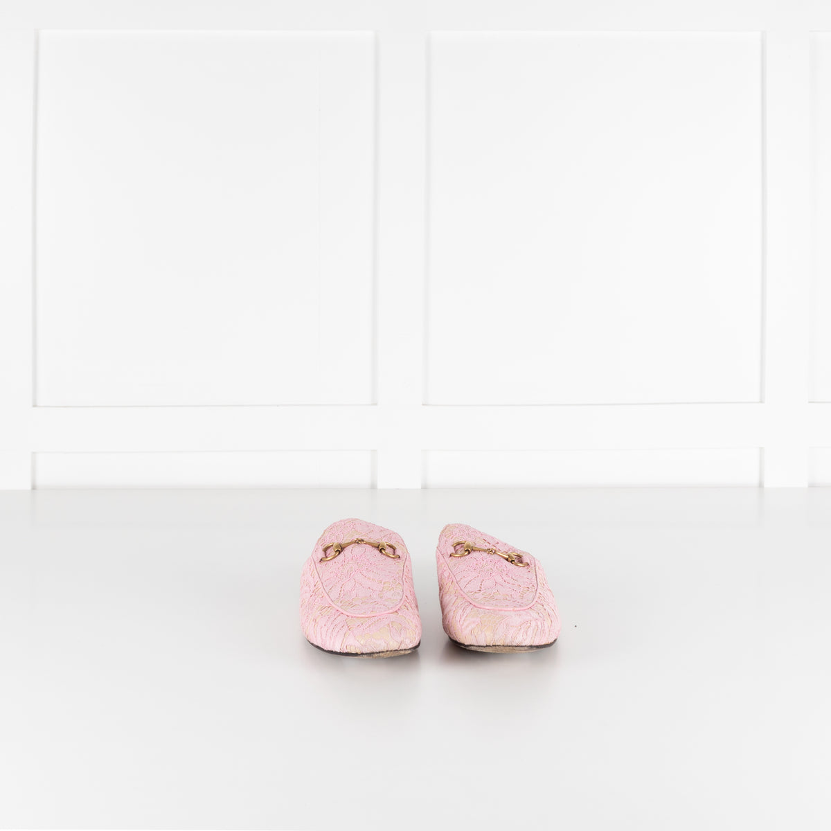 Gucci Pink Lace Princetown Mules