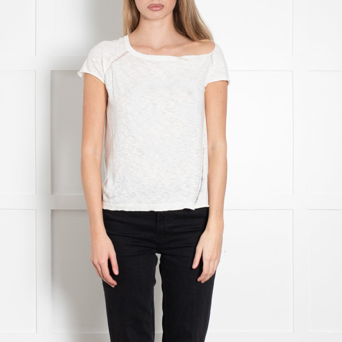 Zadig & Voltaire Preloved White Skull Stud Motif Knitted Top