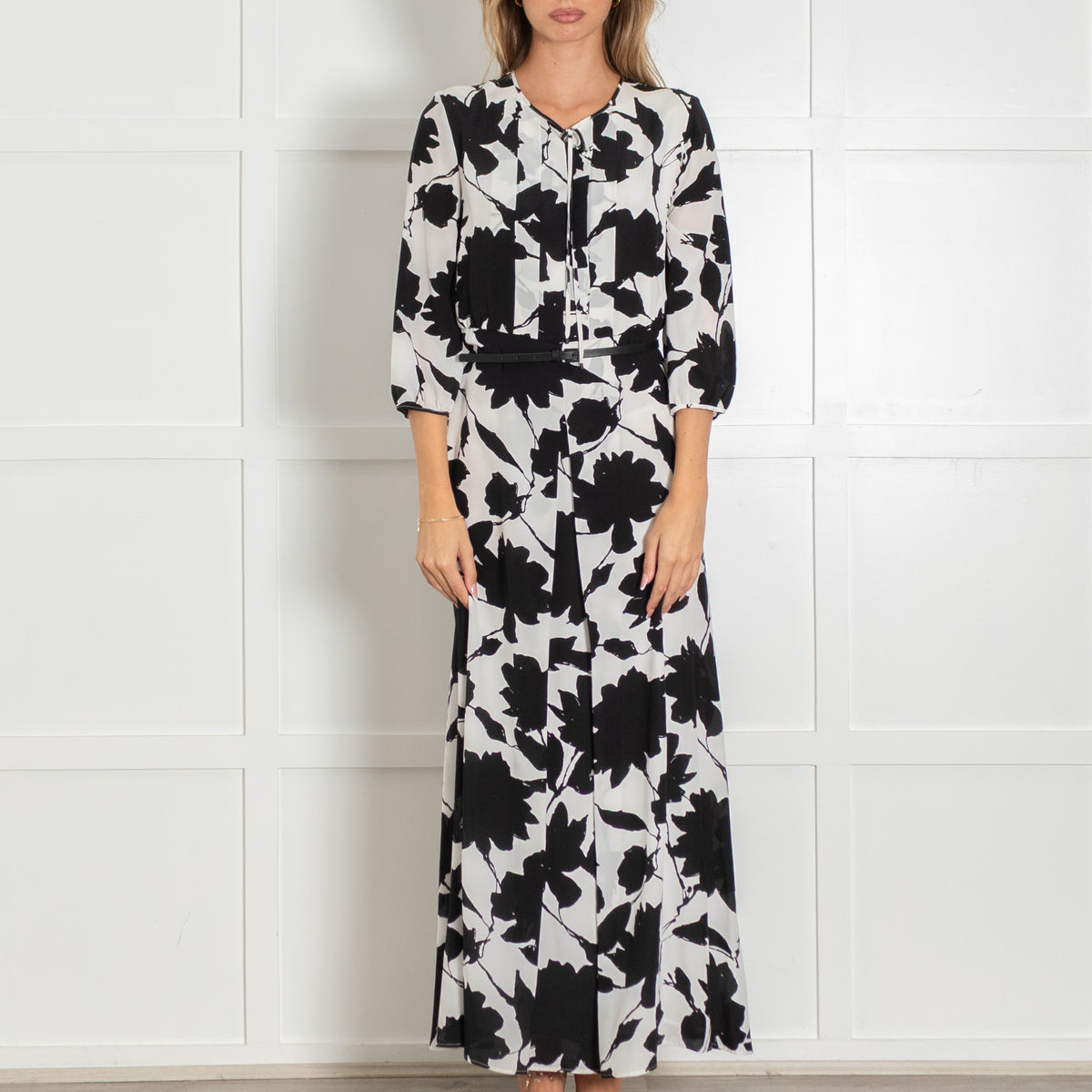 Max Mara Studio Black and White Belted Maxi Dress