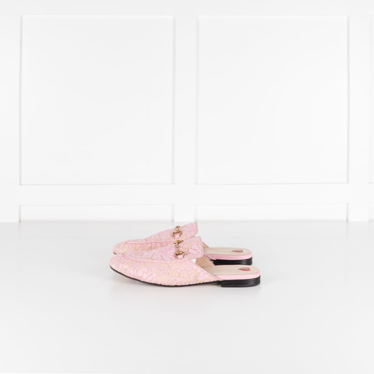 Gucci Pink Lace Princetown Mules