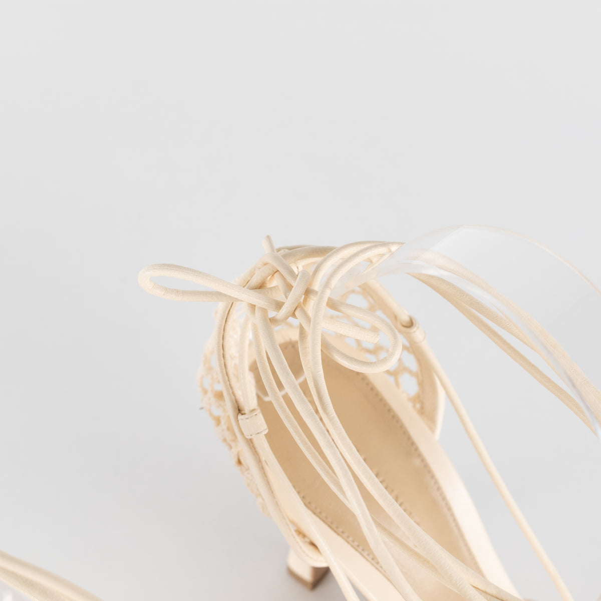 Bottega Veneta Cream Crochet Strappy Heels with Square Toe