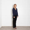 Theory Navy Ribbed Cardigan with Frill Trim