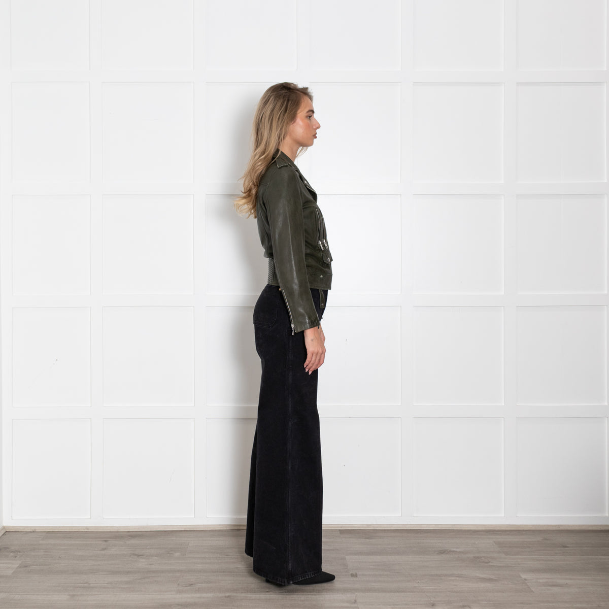 Zadig & Voltaire Khaki Leather Biker Jacket