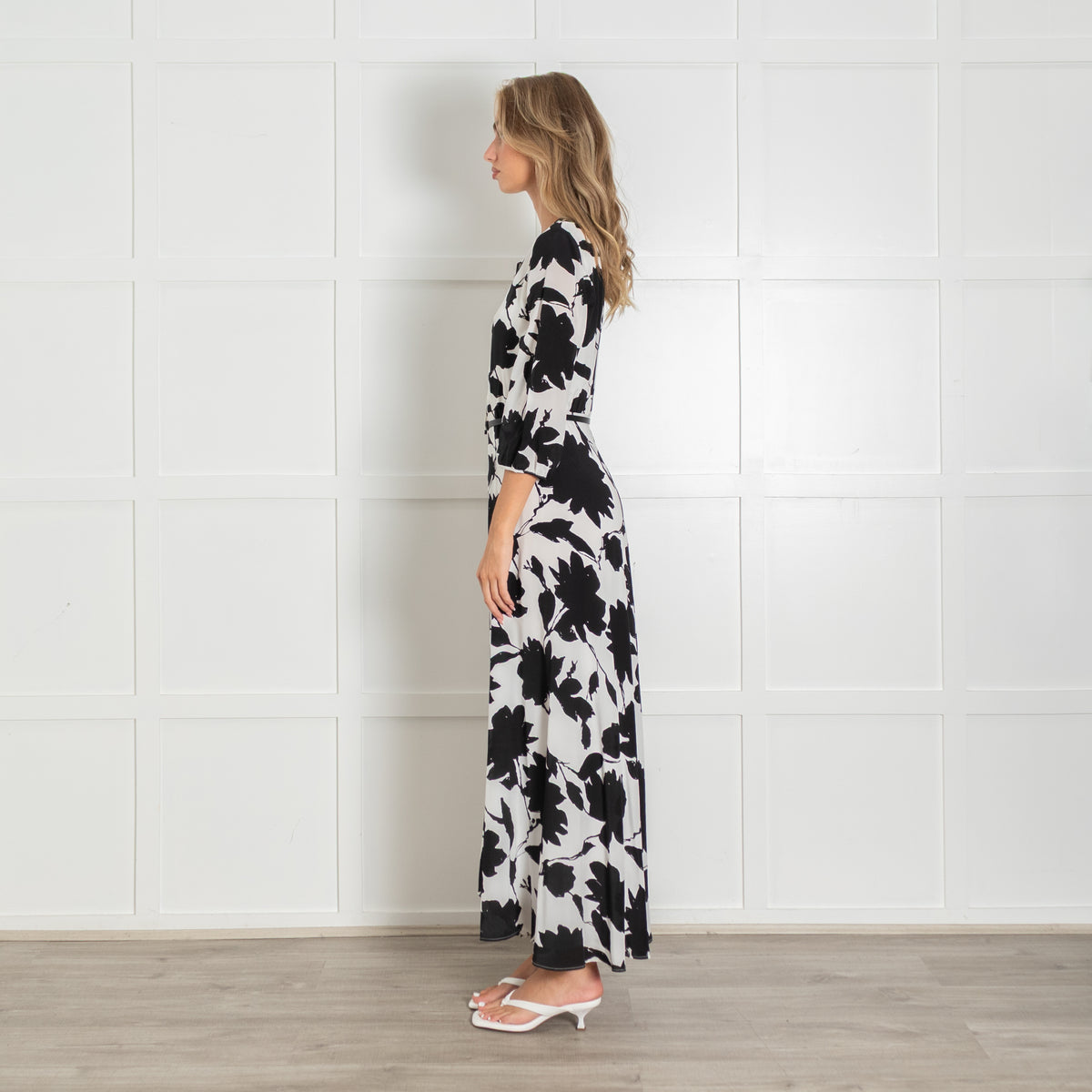 Max Mara Studio Black and White Belted Maxi Dress