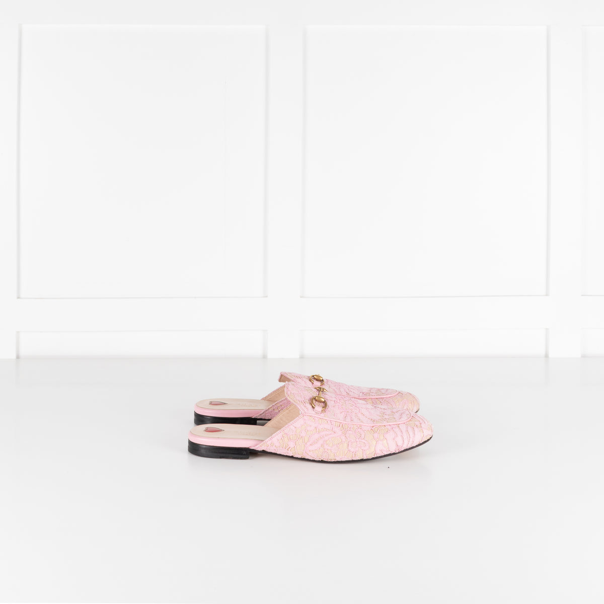 Gucci Pink Lace Princetown Mules