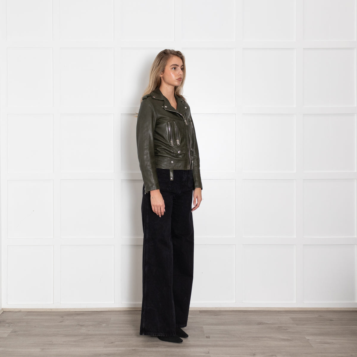 Zadig & Voltaire Khaki Leather Biker Jacket