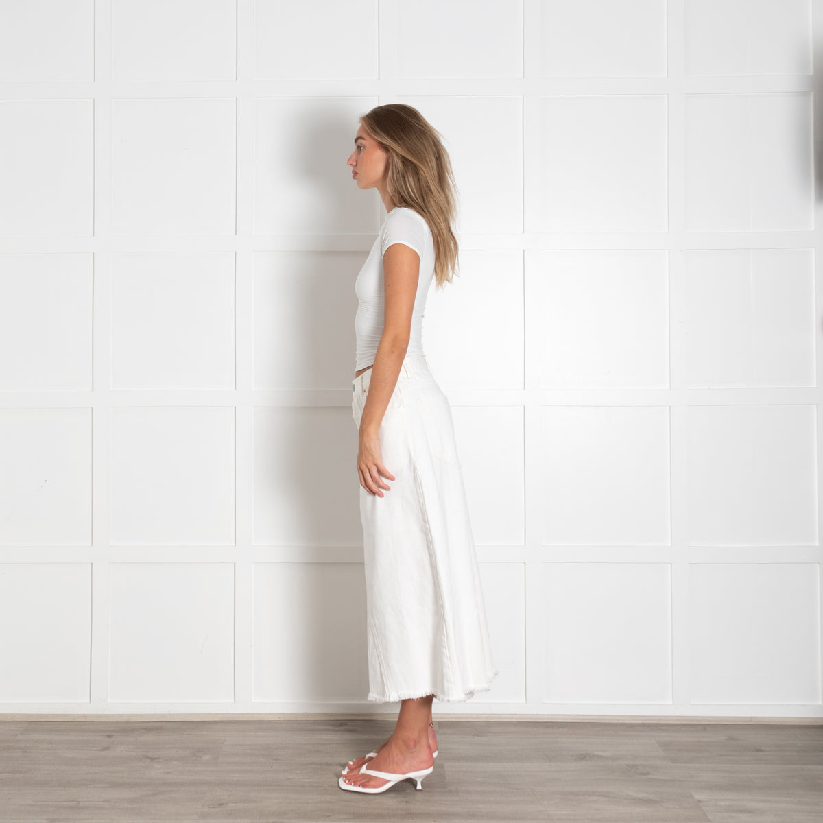 Raey Cream Denim A-Line Midi Skirt