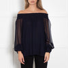Dea Kudibal Navy Sheer Smocked Shoulder Blouse
